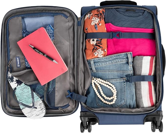 Travelpro Tourlite Softside 21" Expandable Luggage with 4 Spinner Wheels, Lightweight Suitcase, Carry-On, Blue