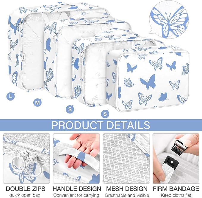 KPX 8 Set Packing Cubes for Travel, Luggage Packing Organizers Accessories Large Toiletries Bag for Clothes Shoes Cosmetics (8Set-Butterfly)