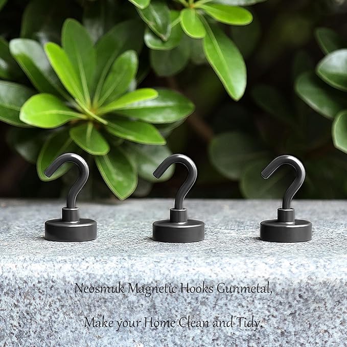 Neosmuk Magnetic Hooks,Heavy Duty Earth Magnets with Hook for Refrigerator, Extra Strong Cruise Hook for Hanging, Magnetic Hanger for Curtain, Grill(Grey, 6 Pack)