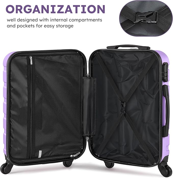 Suitour 4 Piece Luggage Sets, Hard Shell Suitcase Set with Spinner Wheels 16 20 24 28inch Travel Sets(Purple)