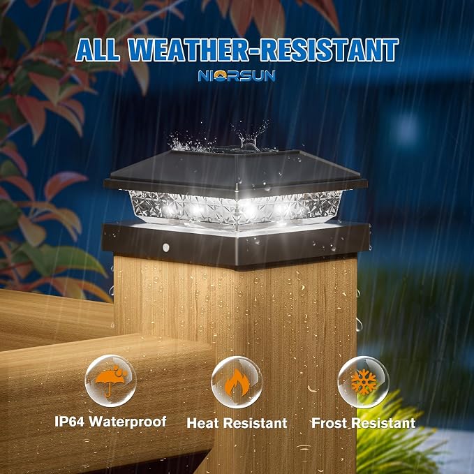 Solar Post Cap Lights,4x4 Post Solar Light Cool White,Black 16 Pack | Fence Post Solar Lights for 4x4 Post Caps Wood Vinyl, IP64 Waterproof Solar Post Lights Outdoor, Solar Deck Post Lights
