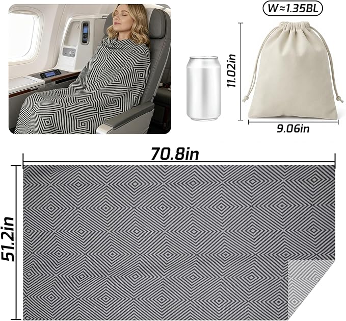 Travel Blanket Airplane - Ultra Soft & Lightweight Knit Design Compact Airplane Blanket,53x72 Inch,Stylish Travel Shawl Wraps for Flights,Office,Home Use,Travel Essentials & Gifts