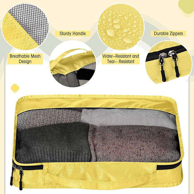 5 Pcs Packing Cubes for Suitcase Large Travel Cubes Carry on Luggage Organizer Bags for Clothes Accessories(S,Yellow)