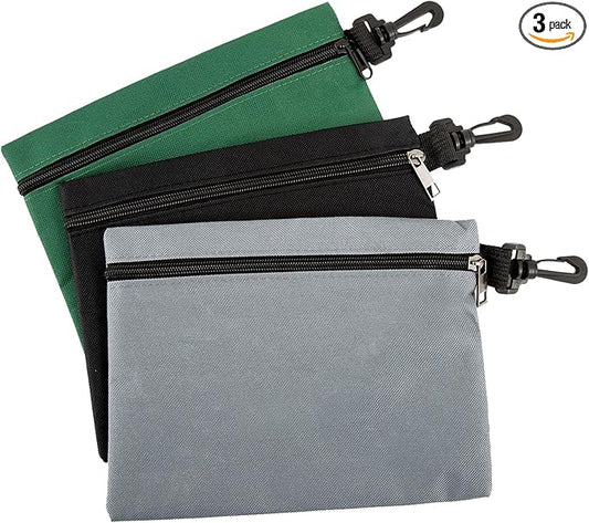 3 Pack Small Zipper Tool Pouch Utility Multipurpose Storage Organizer Durable 600D Oxford Waterproof Tool Bag with Carabiner Clip for Tools Stationary Pencil Case Pencil Bag