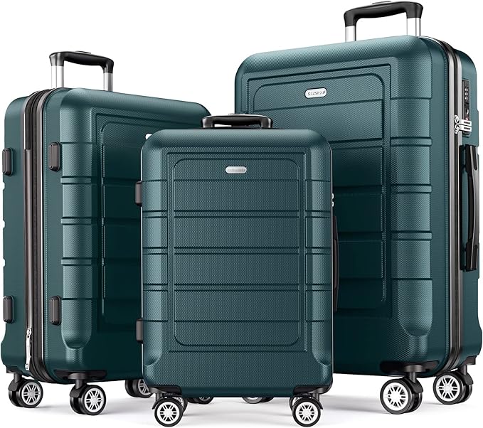 SHOWKOO Luggage Sets Expandable 100% PC Suitcase Double Wheels TSA Lock 3PC (ArmyGreen)
