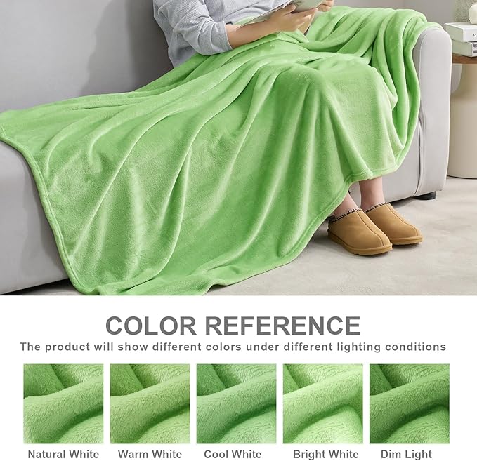 Hansleep Fleece Grass Green Throw XL Blanket, Super Soft Flannel Fuzzy Plush Cozy Blanket for All Seasons, Grass Green, Throw XL 50x70 Inches