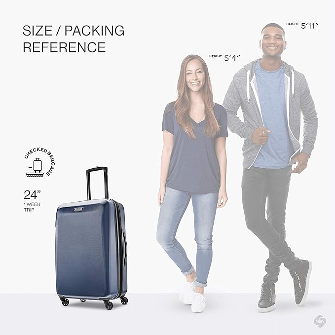 American Tourister Moonlight Hardside Expandable Luggage with Spinner Wheels, Navy, Checked-Medium 24-Inch