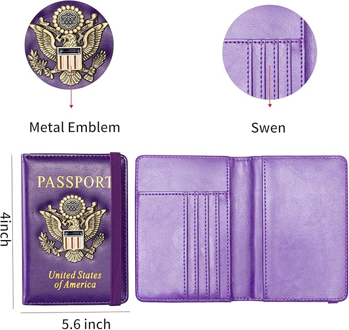 Passport Holder and Card Slot Combo RFID Blocking Leather Travel Passport Wallet for Men and Women US Passport Cover, Purple