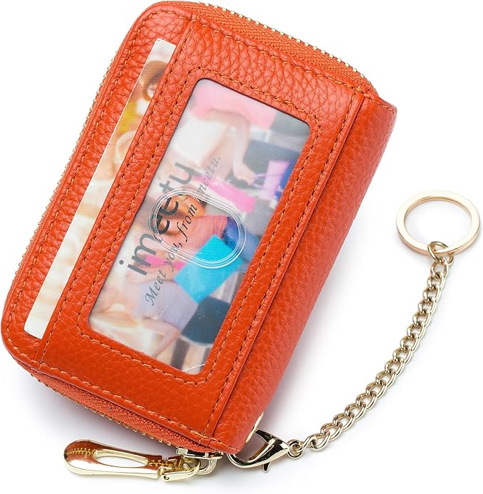 imeetu RFID Credit Card Holder, Small Leather Zipper Card Case Wallet for Women