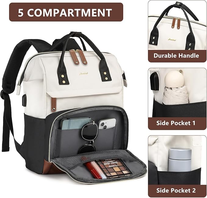 Focdod Backpack for Women, Fits 15.6 Inch Laptop Bag Fashion Travel Work Bag, Business Computer Waterproof Backpack Purse, College Backpacks Beige Black Brown