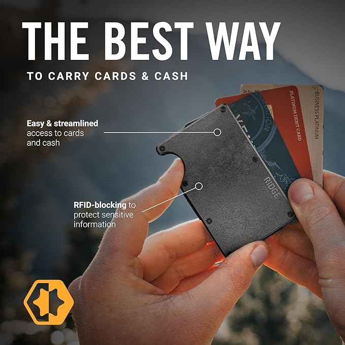 Ridge Wallet for Men - Slim Minimalist Compact Wallet and Card Holder, RFID Protected Front Pocket Wallets for Men with Integrated Cash Strap