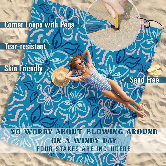 Famstar Beach Blanket Sandproof Waterproof 78''×110'' 1-7Adults Oversized,Compact Lightweight Durable Beach Mat for Travel Camping Hiking Picnic Blanket
