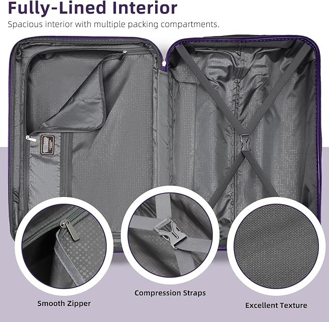 LARVENDER Luggage Sets 6 Piece Hardshell Expandable Suitcases with Spinner Wheels TSA Lock, Lightweight ABS Travel Carry On Suitcase Set for Women, Grape Purple