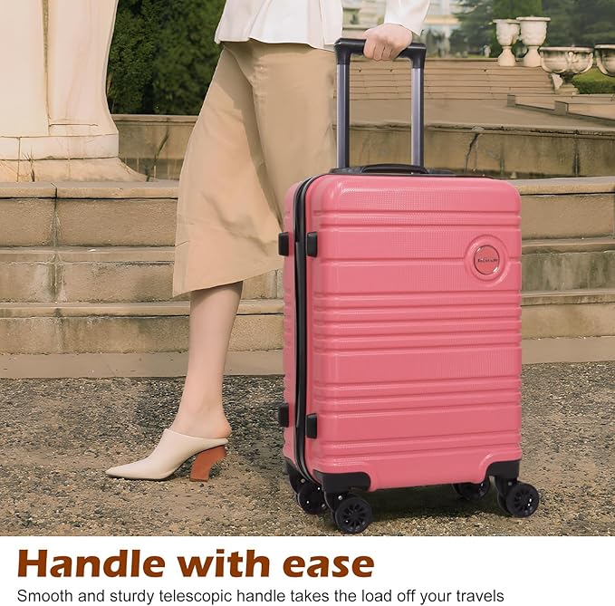 ABS+PC Carry on Luggage set with backpack 3 Pcs suitcace with Spinner wheels TSA Lock 20-In hardshell Lightweight Luggage set (Pink)