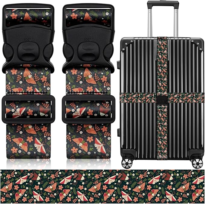 2 Pack Luggage Straps for Suitcases, Adjustable Travel Belt with Double Lock and Quick Release Buckle, Heavy Duty Nylon Bag Packing Strap, Unique Business Travel Accessories-Flower Butterfly