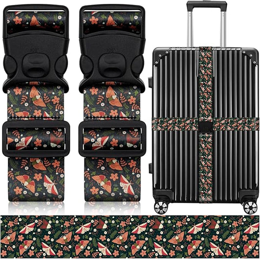 2 Pack Luggage Straps for Suitcases, Adjustable Travel Belt with Double Lock and Quick Release Buckle, Heavy Duty Nylon Bag Packing Strap, Unique Business Travel Accessories-Flower Butterfly