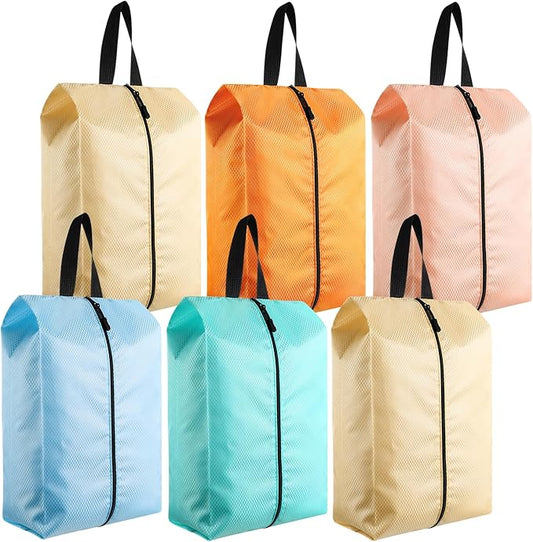 6 Pcs Travel Shoe Bags with Zipper Portable Suitcase Shoe Organizer Packing for Men Women Nylon Multicolor(S,Pastel)