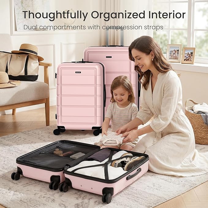 SHOWKOO Luggage Sets 3 Piece Expandable 100% PC Durable Hardshell Suitcase with Wheels TSA Lock Lightweight Luggage Pink