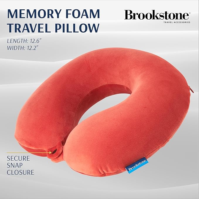 Brookstone Travel Neck Pillow - Lightweight Fleece Casing U-Shaped Stuffable Memory Foam Travel Pillow for Sleeping and Neck Support, Size One Size, Terra Cotta