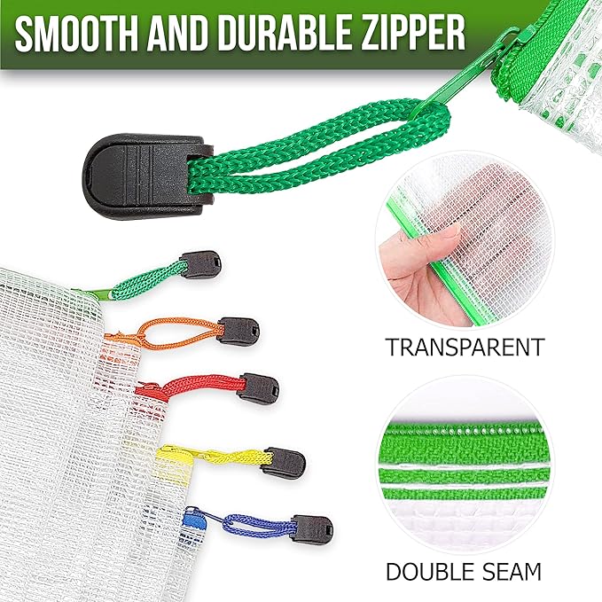 32 Pack Mesh Zipper Pouch Bags 10x14 inch - Mesh Storage Bags - Plastic Zipper Pouches for Organizing - Document Bags With Zippers - Letter Size Zippered Pouch - Document Pouches With Zippers