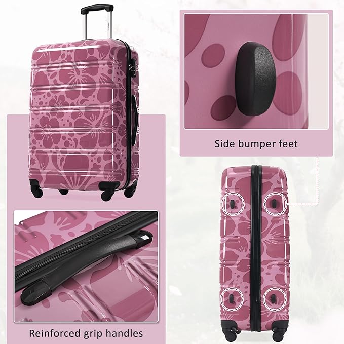 Merax Luggage Sets 3 Piece, Hardside Suitcase Set with Spinner Wheels, Lightweight 20+24+28 IN Suitcase with Carry on Luggage, Purple Pink