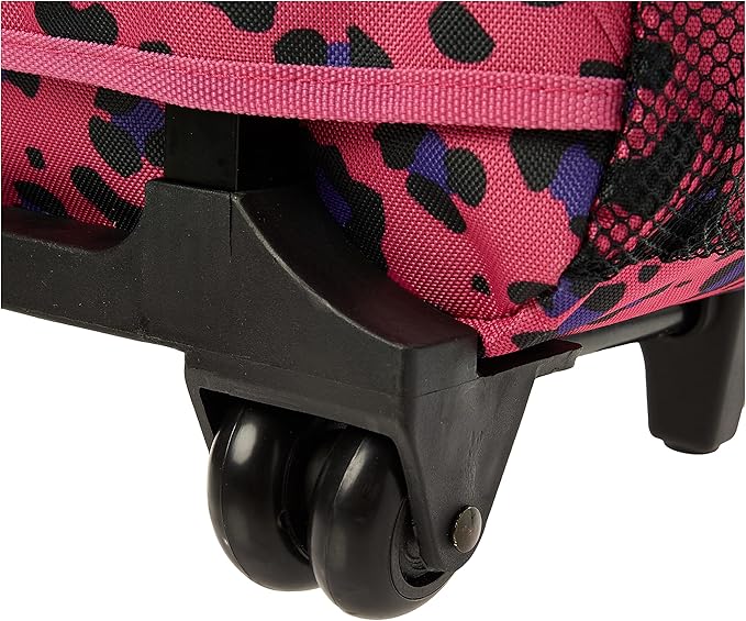 Rockland Double Handle Rolling Backpack, Magenta Leopard, 17"