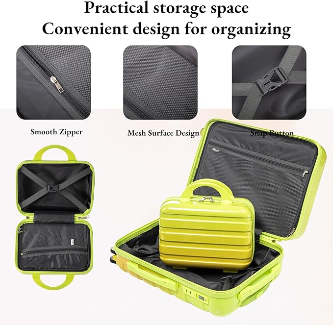 Gradient Green-Yellow Luggage Set 14" & 20" - 2 Piece PC Spinner Wheel Suitcases with Combination Lock, Lightweight Carry On for Business & Vacation