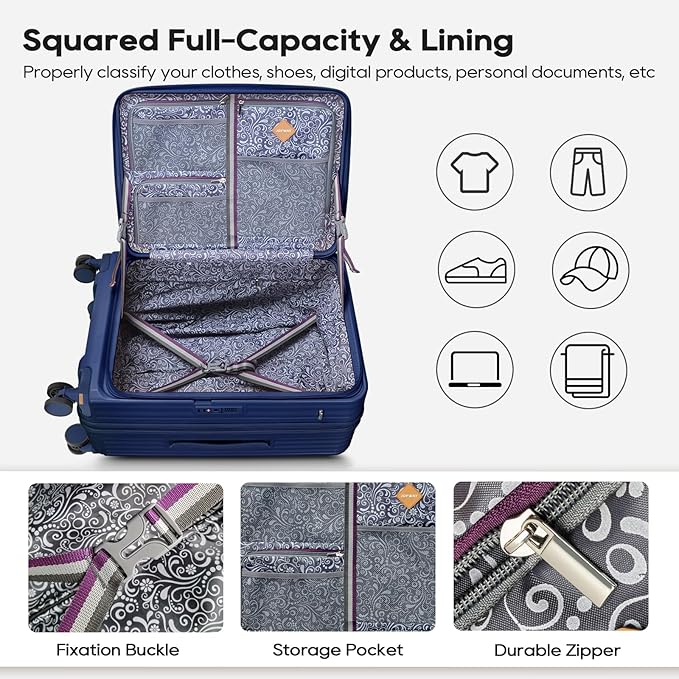 Joyway Luggage Sets 5 Piece with Front Pocket, Expandable Top Opening Suitcase Set, PC Hardside Carry on Suitcase with Spinner Wheels and TSA Lock (Blue)