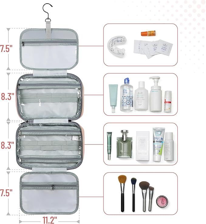 Ms. Pen- Travel Toiletry Bag Organizers, Baby Pink, Makeup Travel Bag for Toiletries with Hanging Hook, Water-Resistant