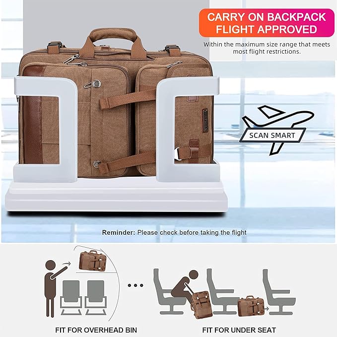WITZMAN Canvas Travel Backpack for Men Large Laptop Backpack Fit 16 inch Carry-on Airline Approved Convertible Shoulder Rucksack(A6617-3 Brown)