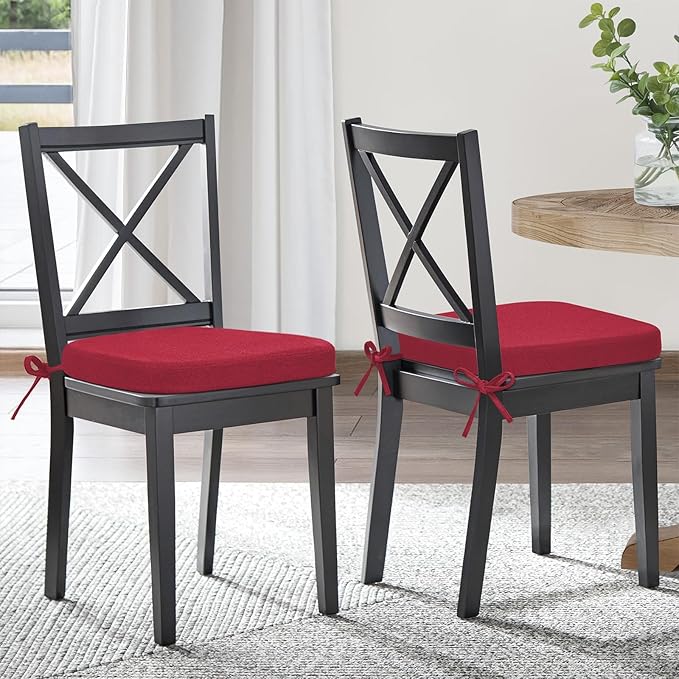 Shinnwa Dining Chair Cushions, Patented Design Memory Foam Kitchen Chair Pads with Ties and Washable Cover, 17" x 16" x 2", Burgundy