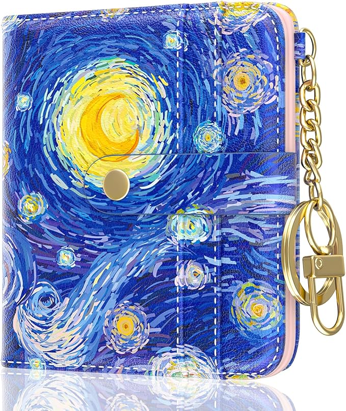 Aiawoxc Womens Wallet, RFID Small Wallets for Women, Slim Compact Credit Card Holder, Cute Leather Bifold Ladies Purse with Zipper Coin Pocket and ID Window, Starry Night