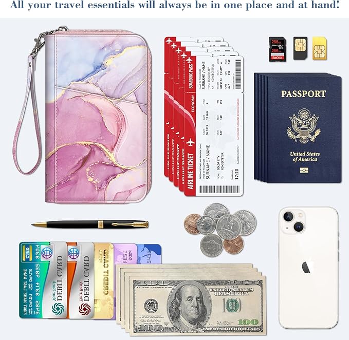 Fintie Family Passport Holder Wallet, RFID Blocking Travel Document Organizer Clutch Bag Credit Cards Case Cover for Women Men