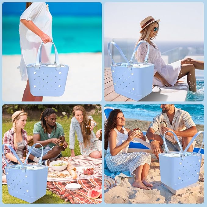 XYFuuee Beach Bag Organizer Inserts for Large Simple Modern Bag Accessories, with 8 Removable Metal Fasteners, Lightweight Mesh Insert Divider Pouch, Organizing Rubber Tote, Save Space, White