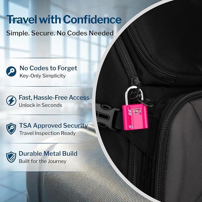 Forge Small Size TSA Approved Luggage Locks. Key Locks for Travel. Ultra Secure Dimple Key Travel Locks Alloy Body Luggage Locks. 4 Color Pack.