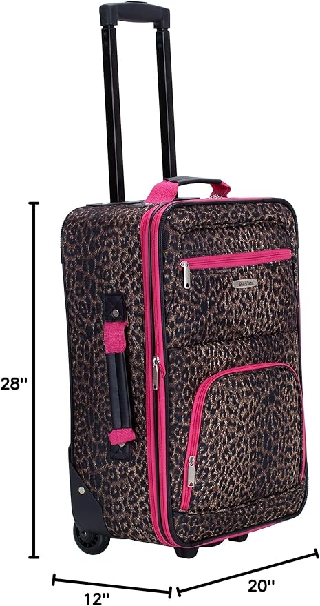 Rockland Jungle Softside Upright Luggage Set, Pink Leopard, 4-Piece Set (14/29/24/28)