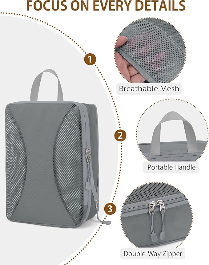 Compression Packing Cubes 8 Sets, Packing Organizers, Extensible Suitcase Organiser Bags, Travel Organizer Cubes for Travel Essentials Grey