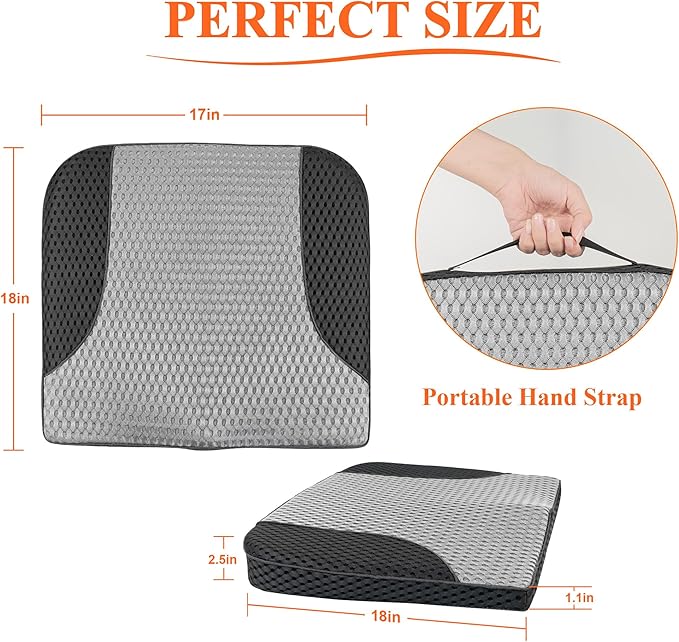 kingphenix Premium Car Seat Cushion, Memory Foam Driver Seat Cushion to Improve Driving View- Coccyx & Lower Back Pain Relief - Seat Cushion for Car, Truck, Office Chair (4D Mesh Gray & Black)