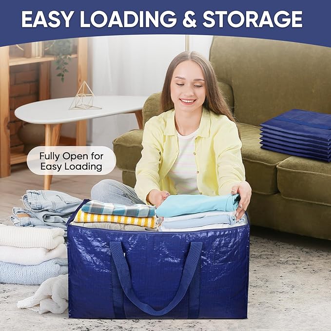 TICONN 2 Pack Extra Large Moving Bags Heavy Duty with Zippers & Carrying Handles, Durable Storage Bags Moving Boxes for Closet Organizers and Storage (2 Pack, Navy)
