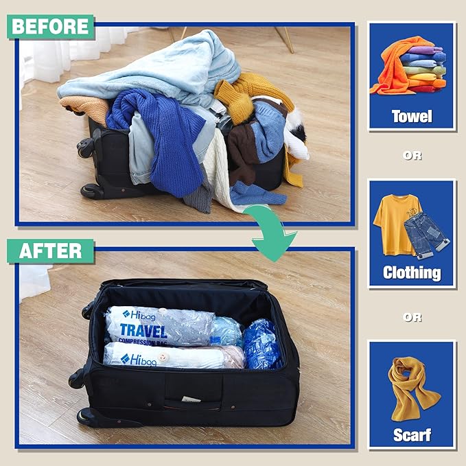 Travel Zipper Storage Bags,Travel Essentials Roll Compression Bags for Cruise Luggage Accessories, 5 Luggase Size 5 Carryon Size (10 pack)