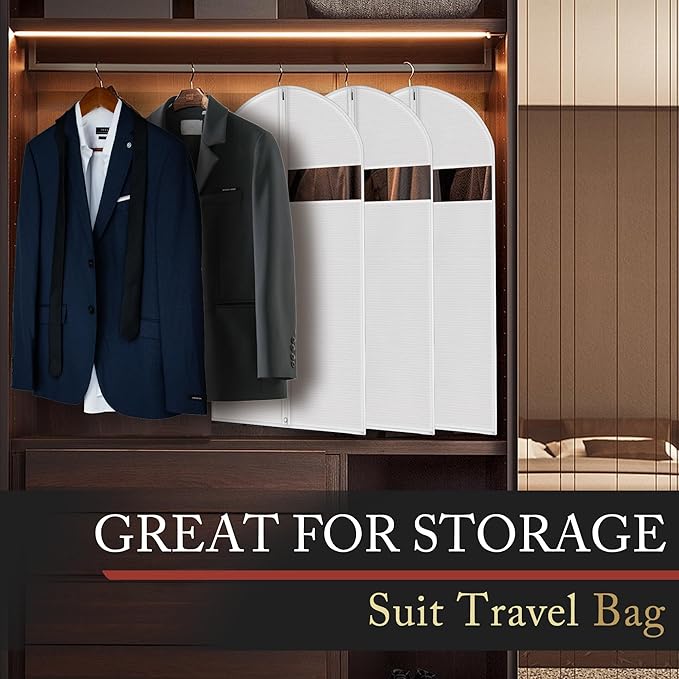 Hleelomi 40-inch Suit Bag Garment Bag for Travel and Storage, Garment Bags for Hanging Clothes with Zipper and Visible Transparent Window, White 1 pack