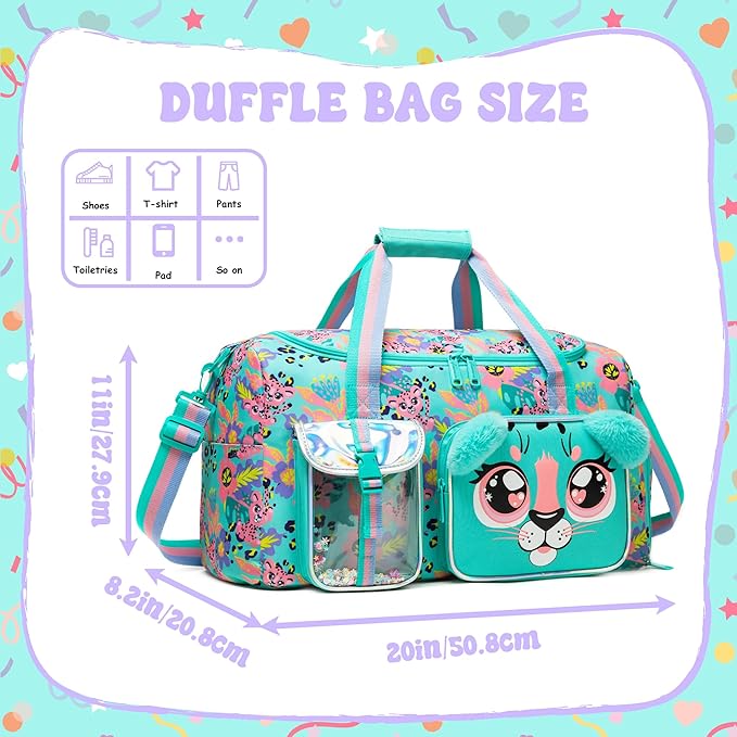 Kids Duffle Bag Girls Travel Bag for Kids Overnight Bag for Girls Dance Bag for Girls Weekender Bag Gym Bag with Shoe Compartment