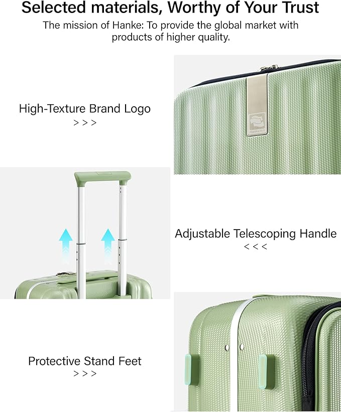 Hanke 20 Inch Carry-On Luggage with Wheels PC Hard Shell Suitcases Top Opening Aluminum Frame Travel Luggage Suitcases for Woman Men.(Bamboo Green)