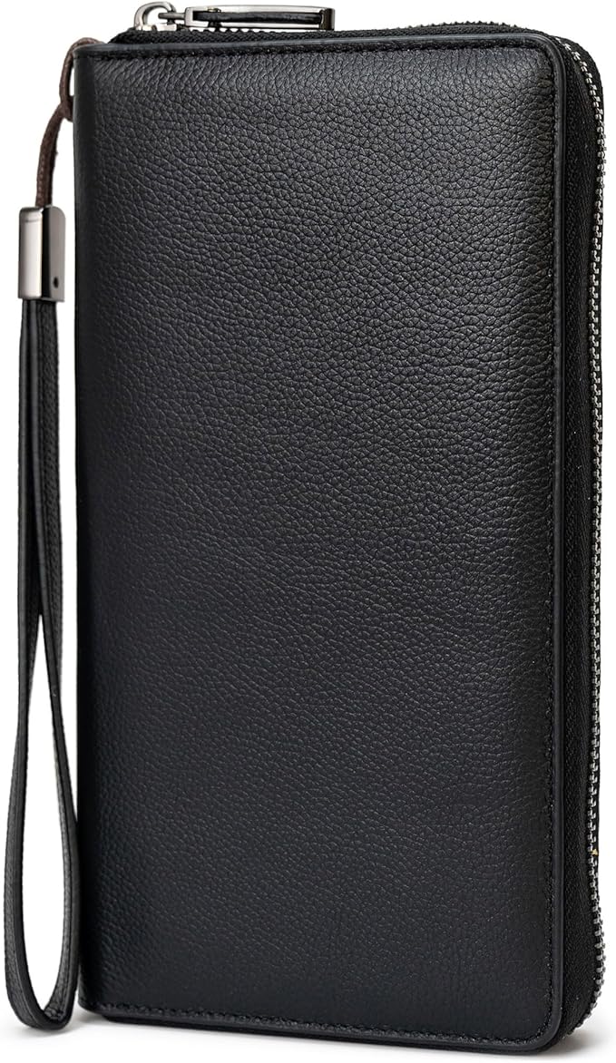 Bveyzi Women RFID Blocking Wallet Leather Zip Around Phone Clutch Large Capacity Ladies Travel Purse Wristlet | RFID Blocking, Zip Around, Large Capacity