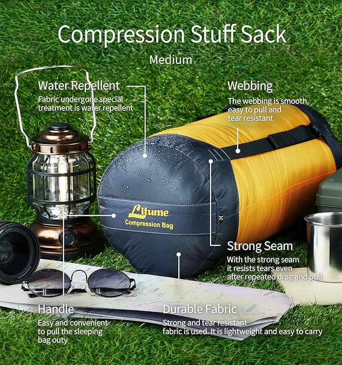 Compression Stuff Sack 6L, 8.5L, 10L, 13L, 16L, Water Resistant Lightweight Compact with Ripstop Fabric Sleeping Bag Sack with Drawstring Closure for Camping, Backpacking, Traveling(E638)