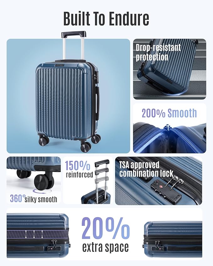 LIGHT FLIGHT Carry On Luggage 22x14x9 Airline Approved, Durable Hard Shell Carry On Suitcases with Wheels, Expandable Hardside Lightweight Travel Luggage with TSA Lock, Coffee Brown