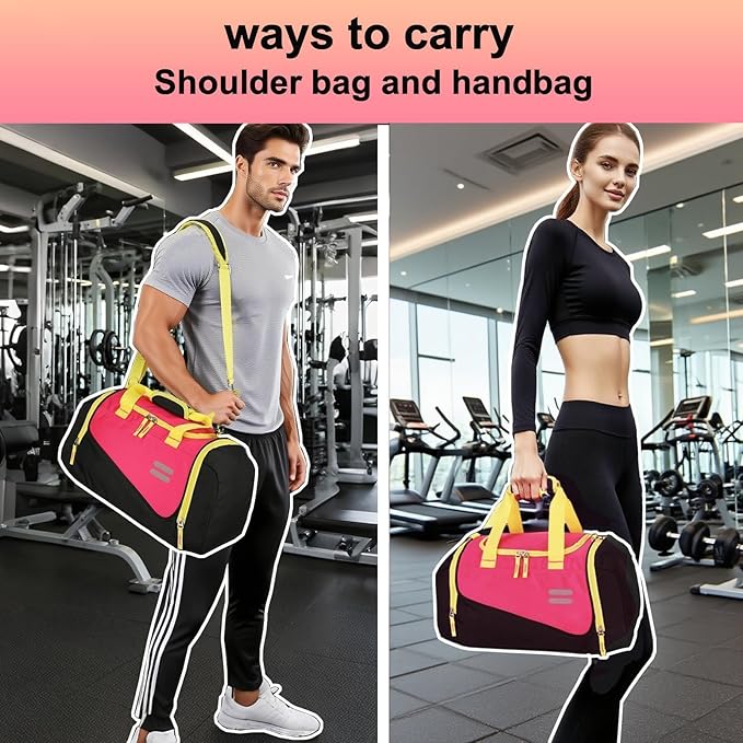 Urbanstand Gym Bag for Men & Women - 30L Duffel Bag with Shoe Compartment, Weekender Water Resistant Duffle Bag for Travel, Sports, Exercise & Workouts, Pink Yellow