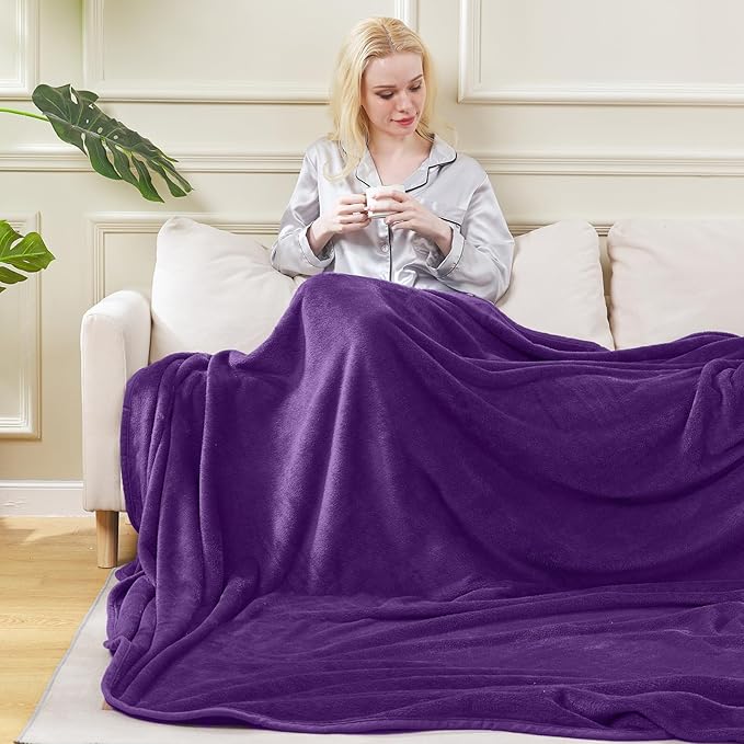 HOZY Soft Blanket Queen Size Fleece Warm Fuzzy Bed Blankets for The Bed Sofa Lightweight 350GSM Purple 90"*90"