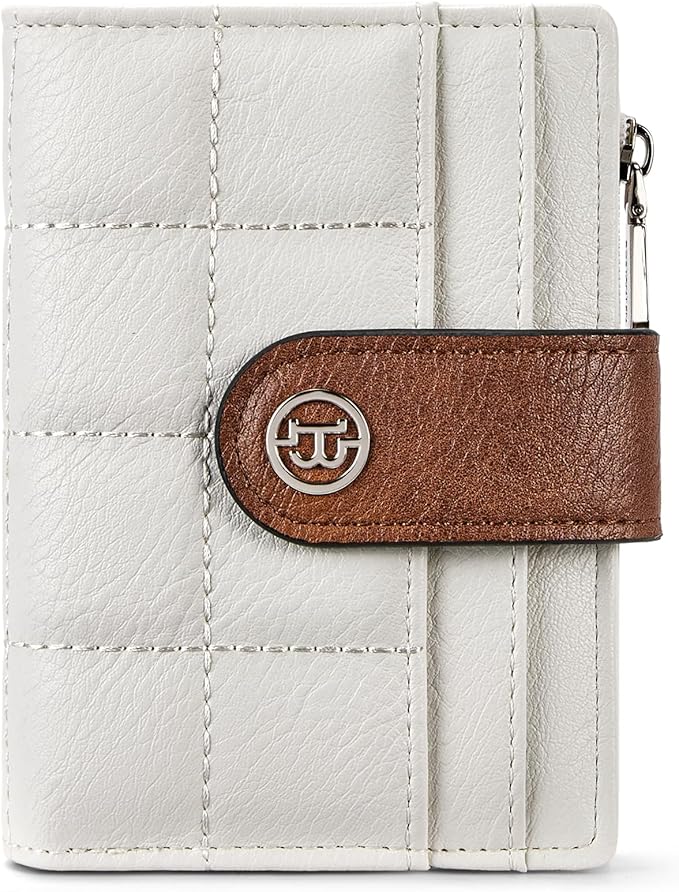 BOSTANTEN Small Wallet for Women Leather RFID Blocking Card Holder Bifold Compact Wallets With Zipper Coin Pocket Brown＆White