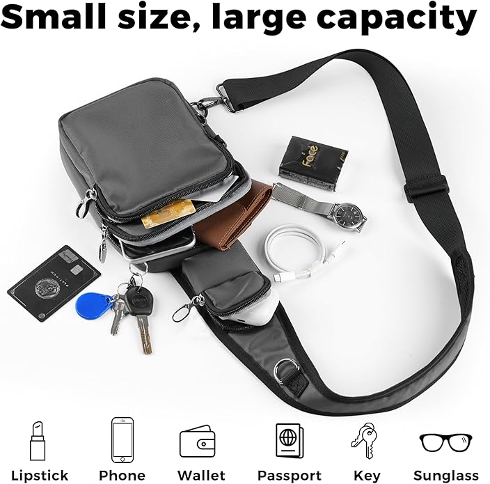 VADOO Sling Bag, Crossbody Bag with Zipper Lock, RFID Blocking & Water Resistant for Men and Women